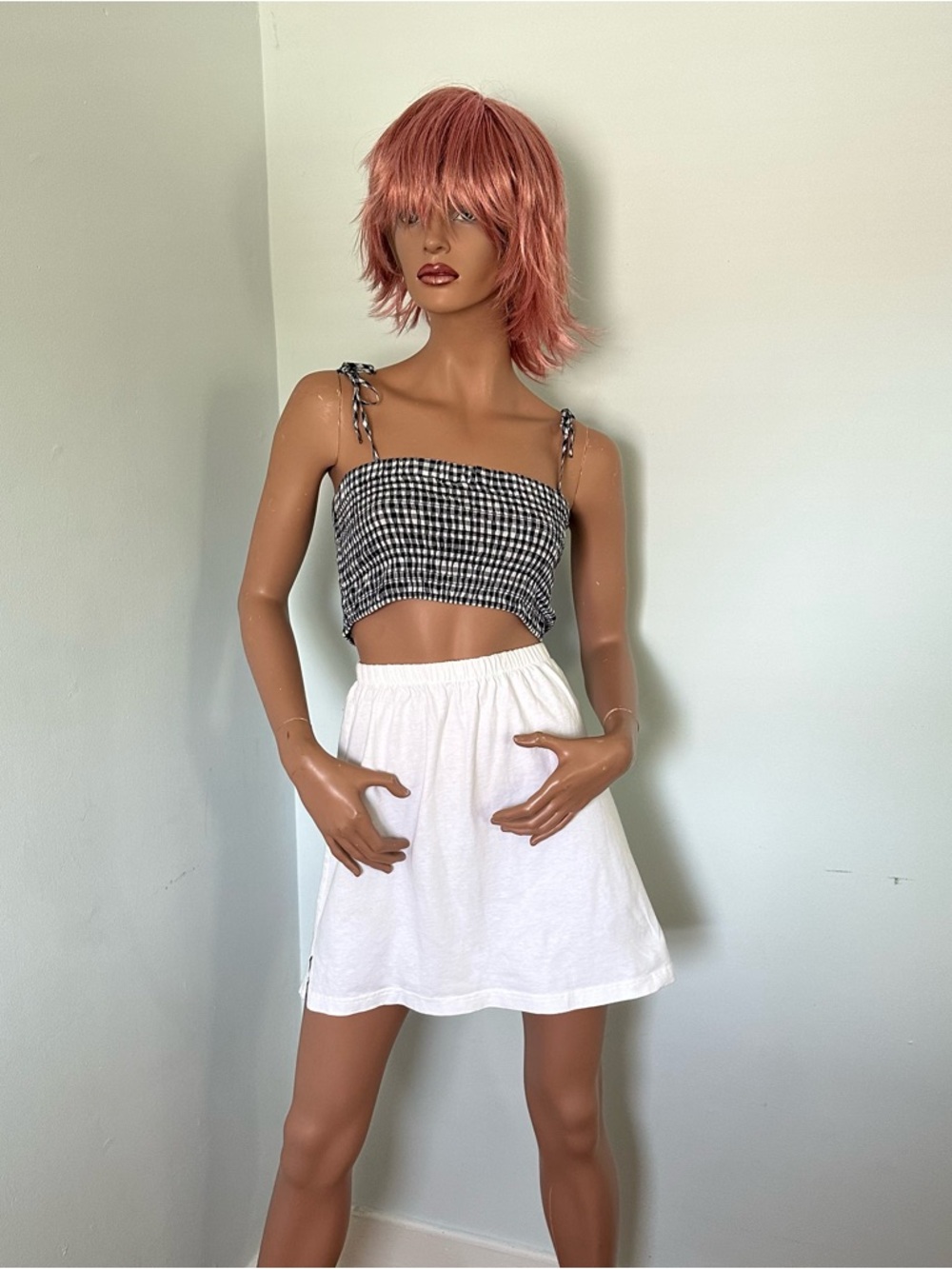 J. Crew Navy and White Gingham Cotton Smocked Top